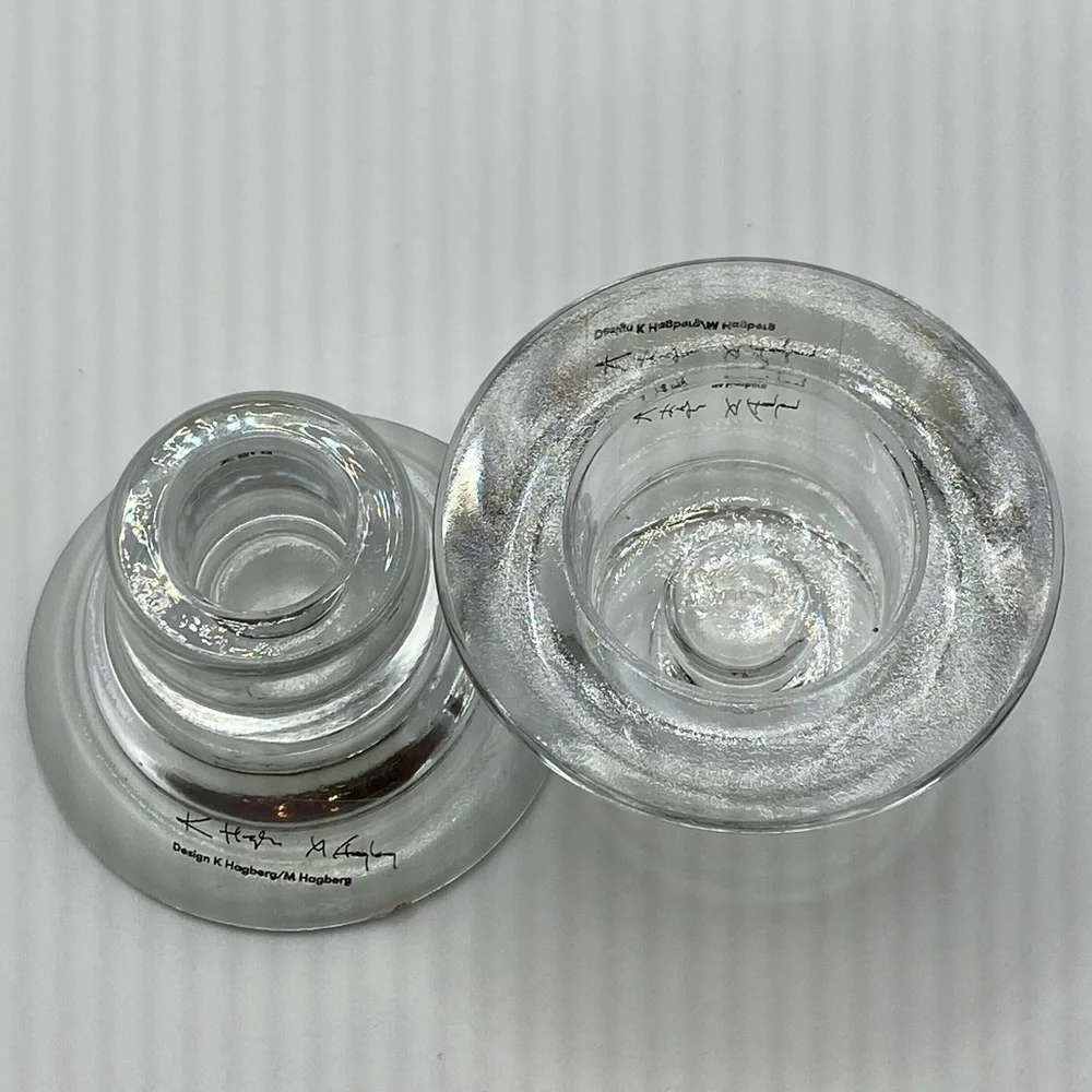 IKEA K & M Hagberg Clear Glass Candlestick Holders (2) Signed